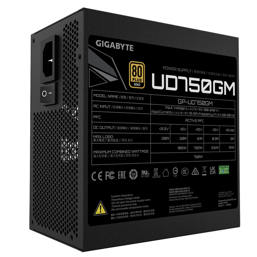 Sursa GIGABYTE GP-UD750GM 750W, PC power supply (black, 4x PCIe, cable management, 750 watts) "GP-UD750GM GEU" — miniatură