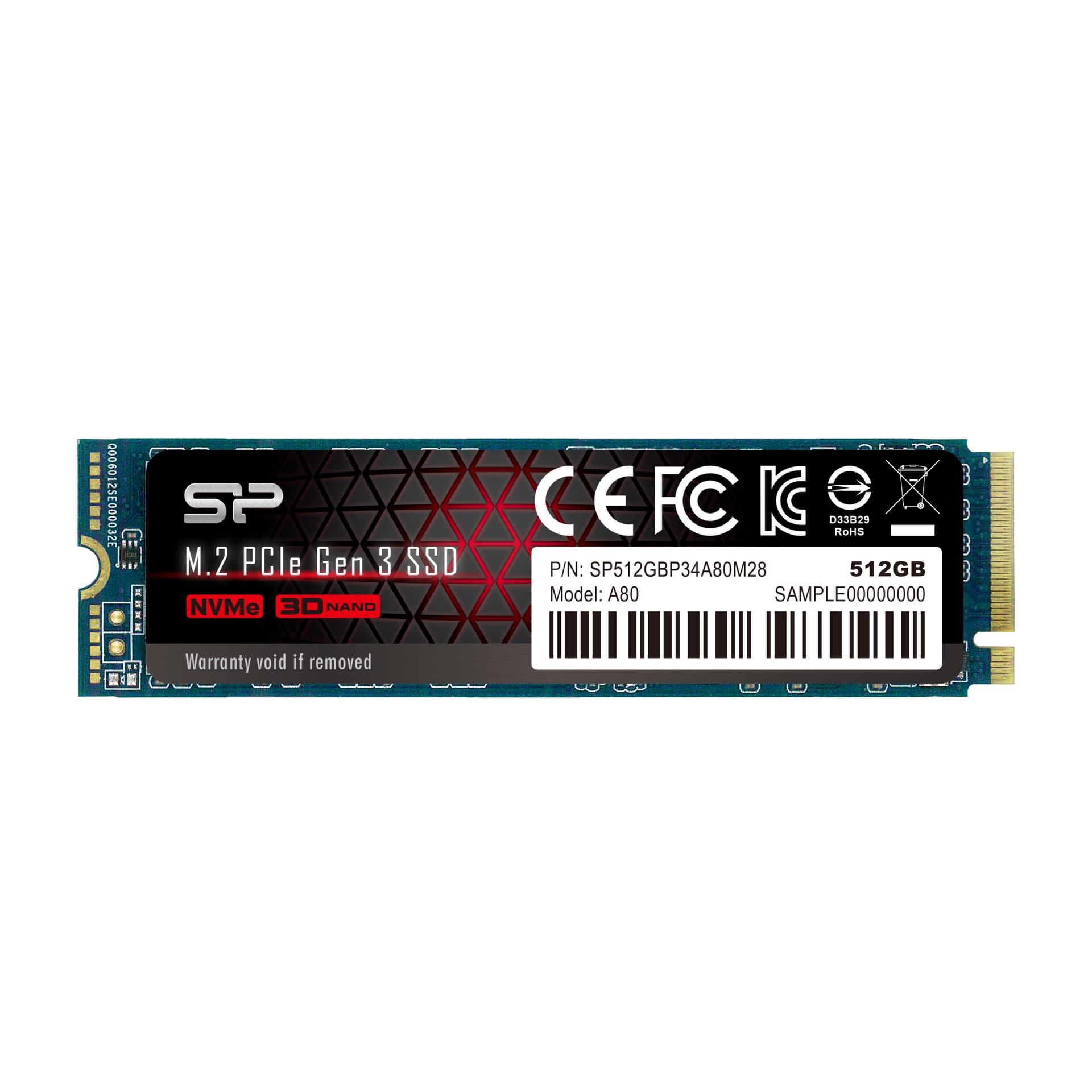 SSD P34A80 512GB, M.2 PCIe Gen3 x4 NVMe, 3200/3000 MB/s "SP512GBP34A80M28"