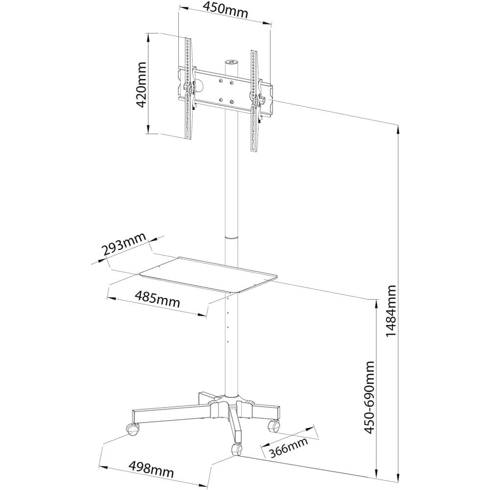Techly Stativ mobil pentru TV LCD / LED / Plasma 23 - 55 25kg VESA inclinare "VX100730" — miniatură