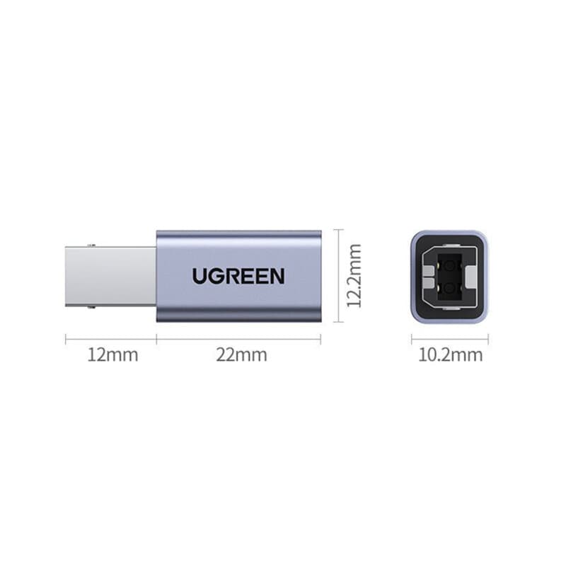 ADAPTOR USB Ugreen, "US382" USB Type-C(M) la USB-B(T), viteza max 480Mb/s, aluminiu, gri "20120" - 6957303821204 — miniatură