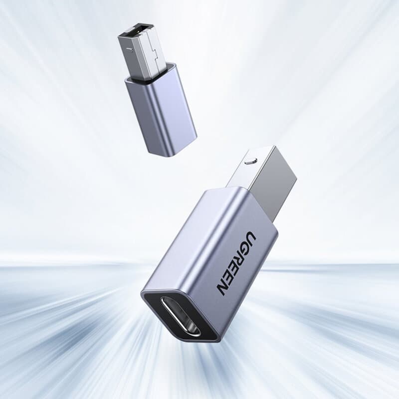 ADAPTOR USB Ugreen, "US382" USB Type-C(M) la USB-B(T), viteza max 480Mb/s, aluminiu, gri "20120" - 6957303821204 — miniatură