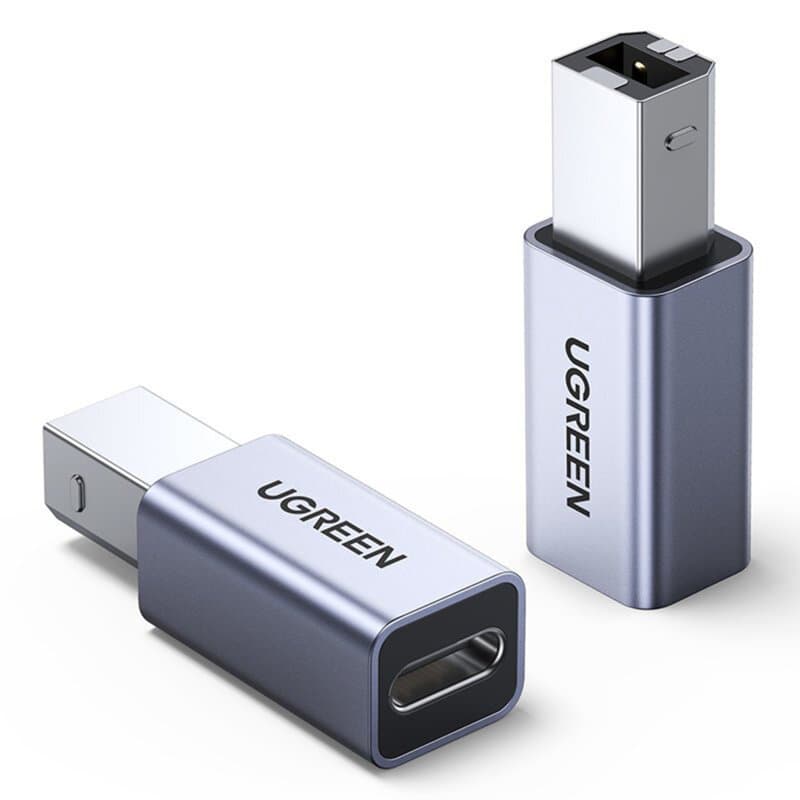 ADAPTOR USB Ugreen, "US382" USB Type-C(M) la USB-B(T), viteza max 480Mb/s, aluminiu, gri "20120" - 6957303821204 — miniatură