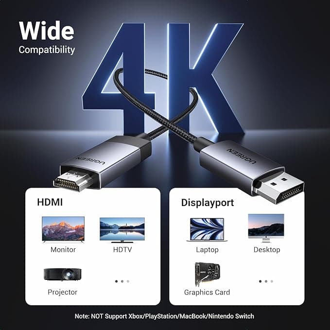 CABLU video Ugreen, "DP119" DP (T) la HDMI (T) 4K la 60Hz, lungime 3m, negru "25491" - 6941876224913 — miniatură