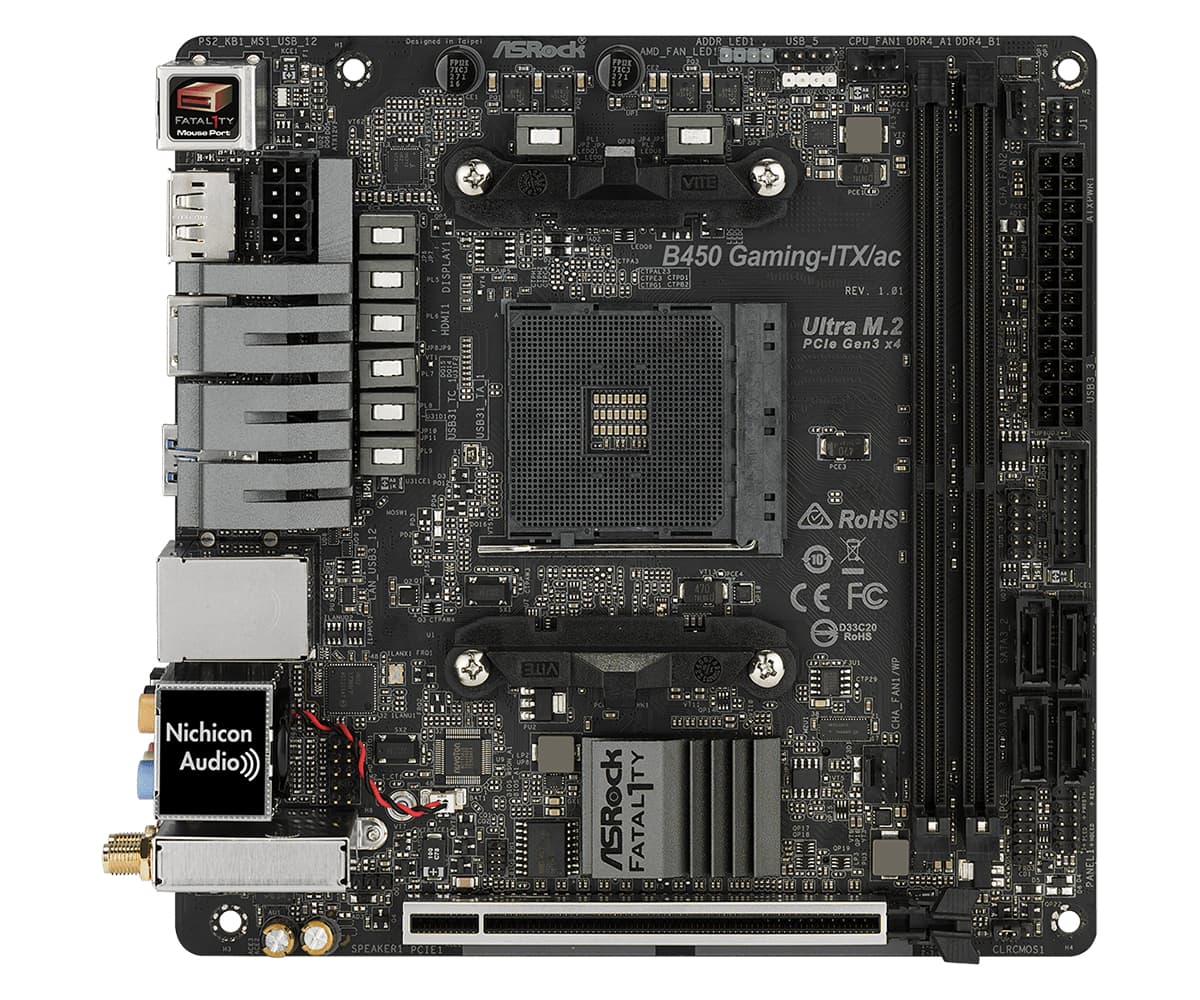 Placa de baza MB AMD AM4 ASROCK B450 Gaming-ITX/AC "90-MXB870-A0UAYZ" — miniatură