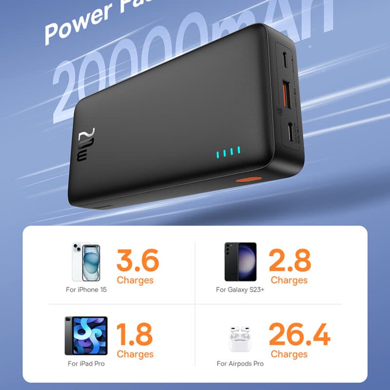 POWER BANK Baseus Airpow, 20000mAh, 20W, 1 x USB; 1 x USB Type-C input/output, total 3A, include cablu USB la USB Type-C de 50cm, negru, "P10022804113-00" - 6932172648718 — miniatură