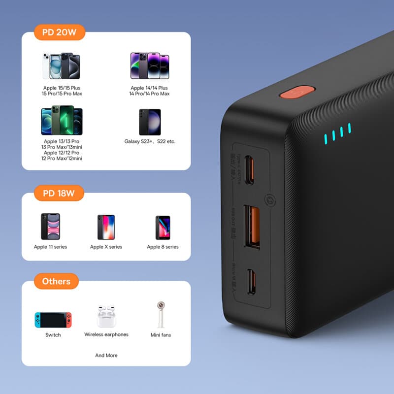 POWER BANK Baseus Airpow, 20000mAh, 20W, 1 x USB; 1 x USB Type-C input/output, total 3A, include cablu USB la USB Type-C de 50cm, negru, "P10022804113-00" - 6932172648718 — miniatură