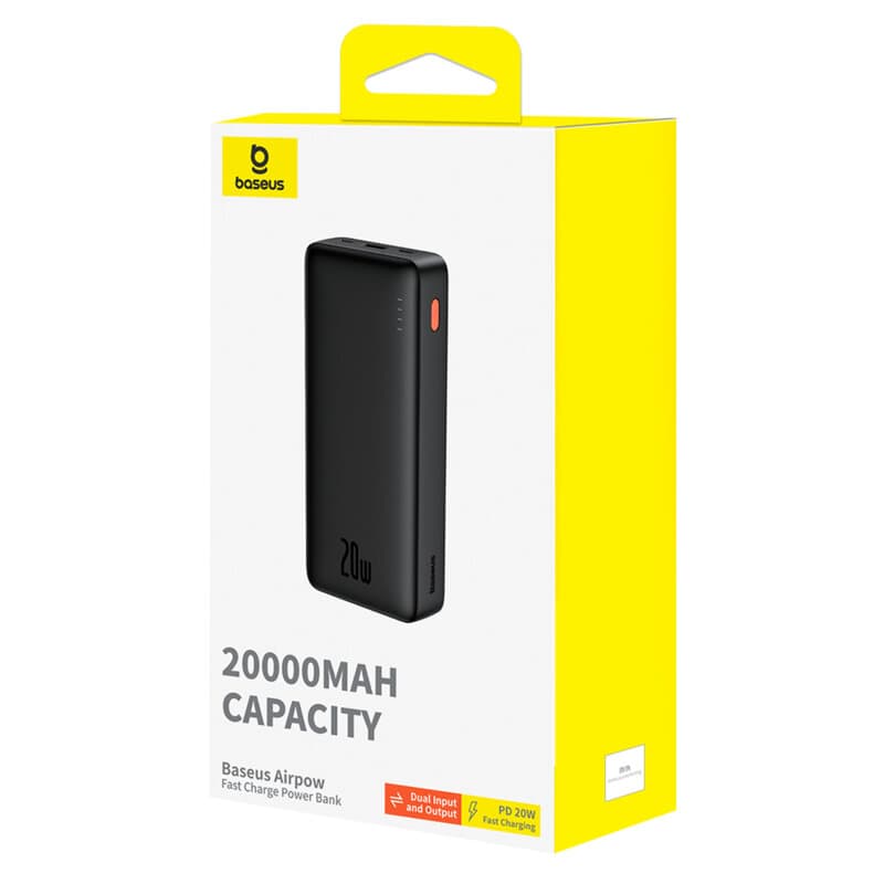 POWER BANK Baseus Airpow, 20000mAh, 20W, 1 x USB; 1 x USB Type-C input/output, total 3A, include cablu USB la USB Type-C de 50cm, negru, "P10022804113-00" - 6932172648718 — miniatură