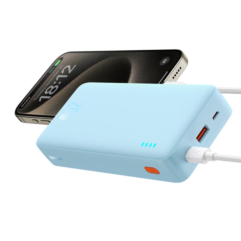 POWER BANK Baseus Airpow, 20000mAh, 20W, 1 x USB; 1 x USB Type-C input/output, total 3A, include cablu USB la USB Type-C de 50cm, albastru, "P10022804313-00" - 6932172648695