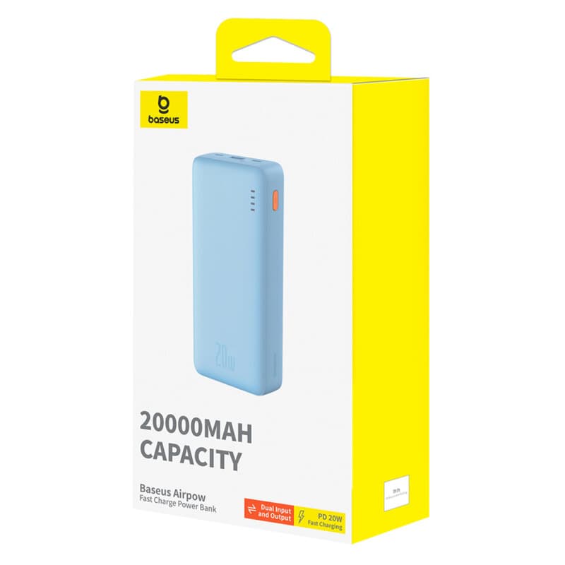POWER BANK Baseus Airpow, 20000mAh, 20W, 1 x USB; 1 x USB Type-C input/output, total 3A, include cablu USB la USB Type-C de 50cm, albastru, "P10022804313-00" - 6932172648695 — miniatură
