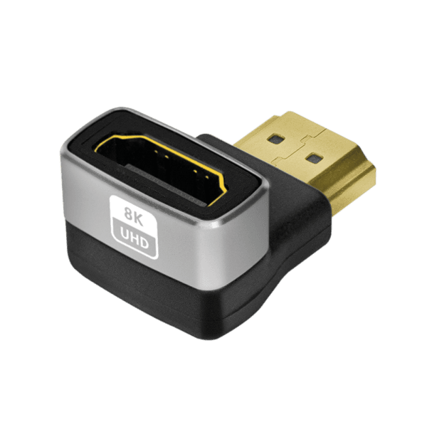 ADAPTOR video LOGILINK, HDMI (T) la HDMI (M), conectori auriti, rezolutie maxima 8K (7680 x 4320) la 60 Hz, 90 grade, negru-gri, "AH0005A"