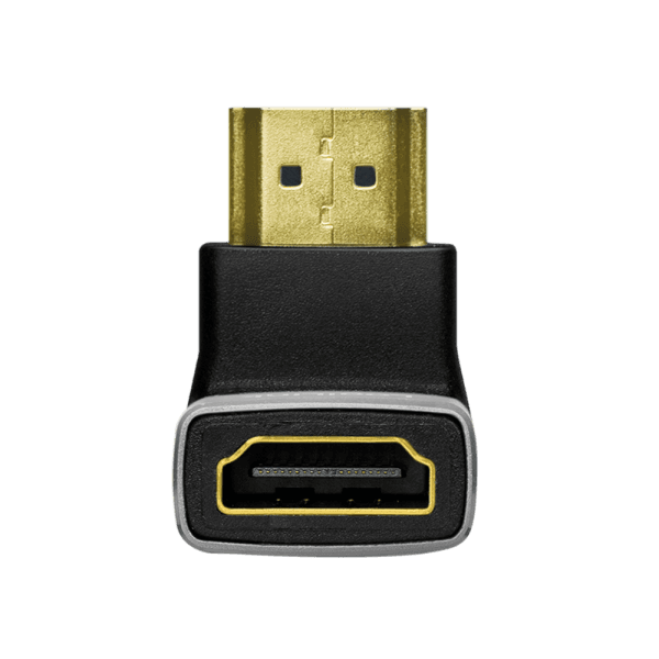 ADAPTOR video LOGILINK, HDMI (T) la HDMI (M), conectori auriti, rezolutie maxima 8K (7680 x 4320) la 60 Hz, 90 grade, negru-gri, "AH0005A" — miniatură