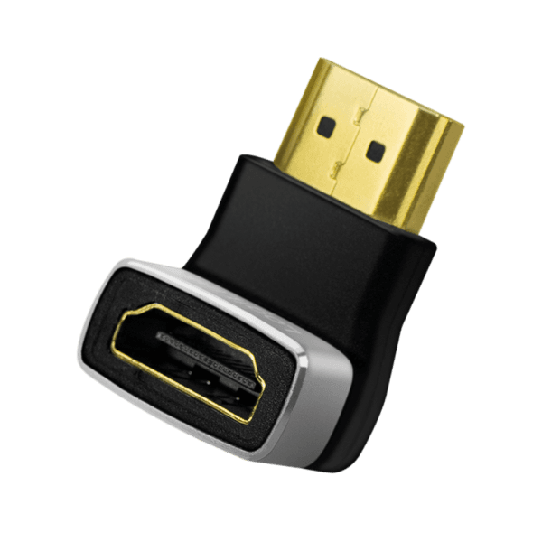 ADAPTOR video LOGILINK, HDMI (T) la HDMI (M), conectori auriti, rezolutie maxima 8K (7680 x 4320) la 60 Hz, 90 grade, negru-gri, "AH0005A" — miniatură