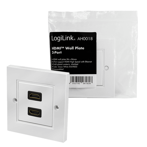 PRIZA de perete LOGILINK, HDMI x 2, cupla (M/M), alb, "AH0018" — miniatură