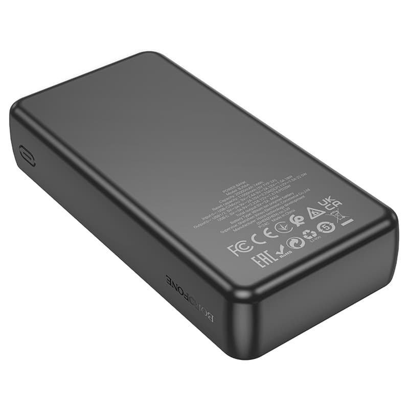 POWER BANK Borofone "BJ56A", 20000mAh, 22.5W, 2 x USB; 1 x USB Type-C, 1 x Micro USB, total 2A, negru, "6941991111822" — miniatură