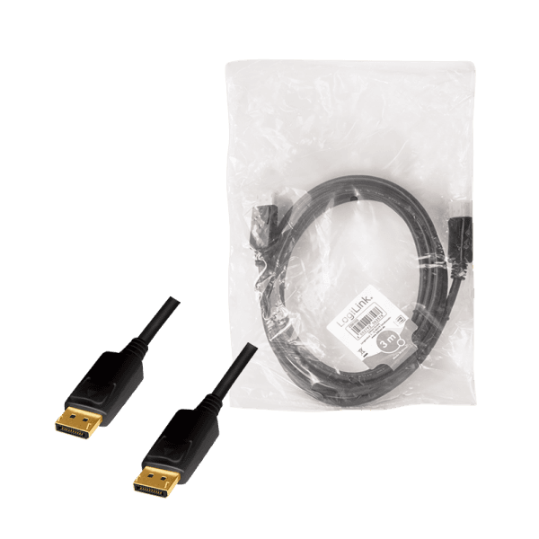 CABLU video LOGILINK, DisplayPort (T) la DisplayPort (T) 1.2, 3m, conectori auriti, rezolutie maxima 4K (3840 x 2160) la 60 Hz, plastic, triplu ecranaj, CCS, negru, "CD0102" — miniatură