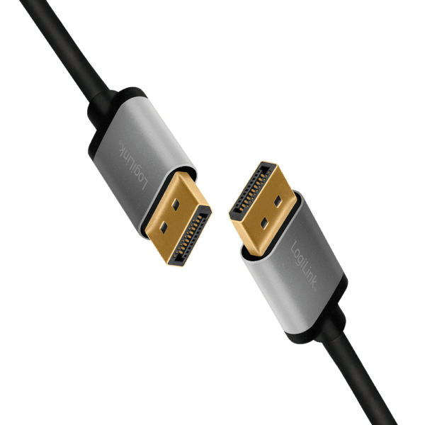 CABLU video LOGILINK, DisplayPort (T) la DisplayPort (T) 1.2, 2m, conectori auriti, rezolutie maxima 4K (3840 x 2160) la 60 Hz, aluminiu, triplu ecranaj, negru-gri, "CDA0101" — miniatură