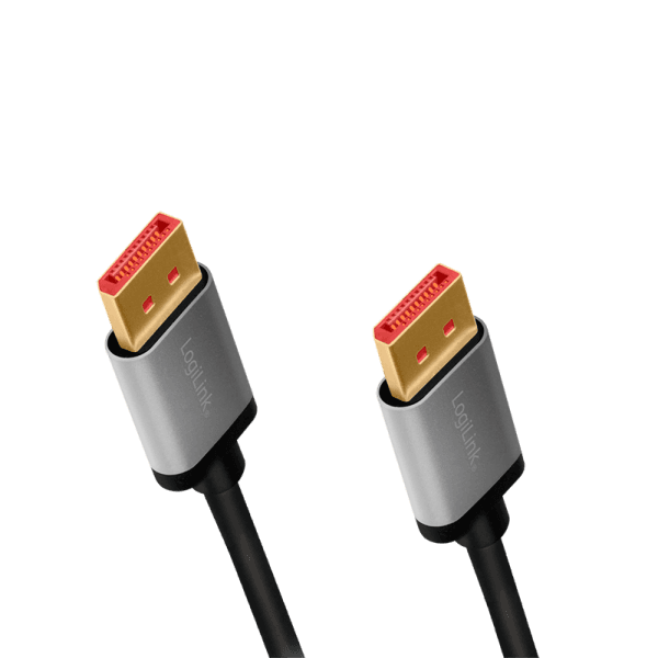 CABLU video LOGILINK, DisplayPort (T) la DisplayPort (T) 1.4, 1m, conectori auriti, rezolutie maxima 8K (7680 x 4320) la 60 Hz, aluminiu, triplu ecranaj, negru-gri, "CDA0104" — miniatură