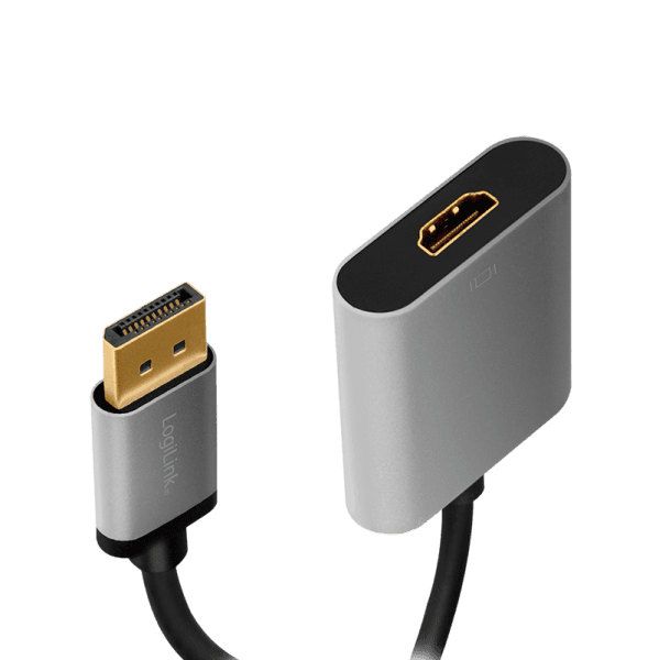 CABLU video LOGILINK, DisplayPort (T) 1.2 la HDMI (M), 0.15m, conectori auriti, rezolutie maxima 4K (3840 x 2160) la 60 Hz, aluminiu, ecranaj, negru-gri, "CDA0108" — miniatură