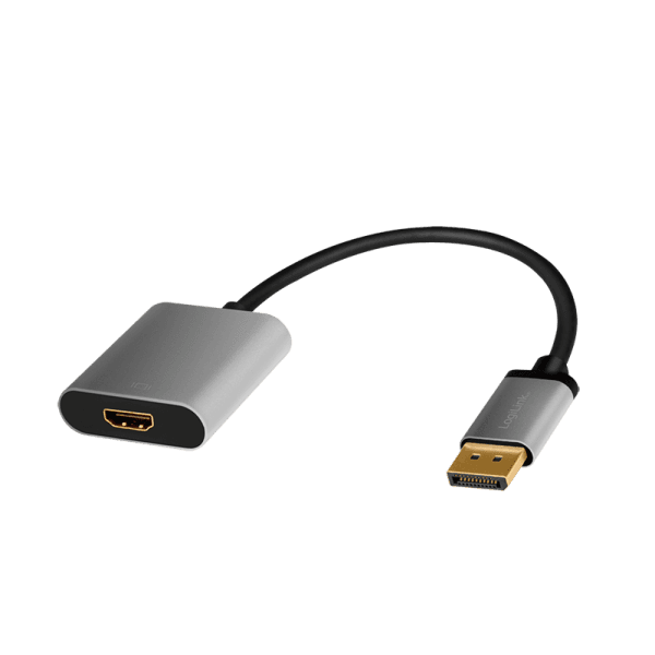 CABLU video LOGILINK, DisplayPort (T) 1.2 la HDMI (M), 0.15m, conectori auriti, rezolutie maxima 4K (3840 x 2160) la 60 Hz, aluminiu, ecranaj, negru-gri, "CDA0108"