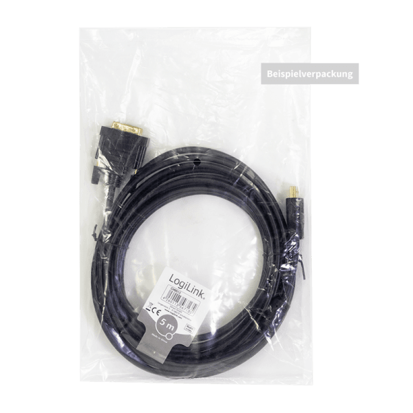 CABLU video LOGILINK, HDMI (T) la DVI-D SL (T), 5m, conectori auriti, rezolutie maxima Full HD (1920 x 1200) la 60 Hz, bidirectional, plastic, dublu ecranaj, negru, "CH0015" — miniatură
