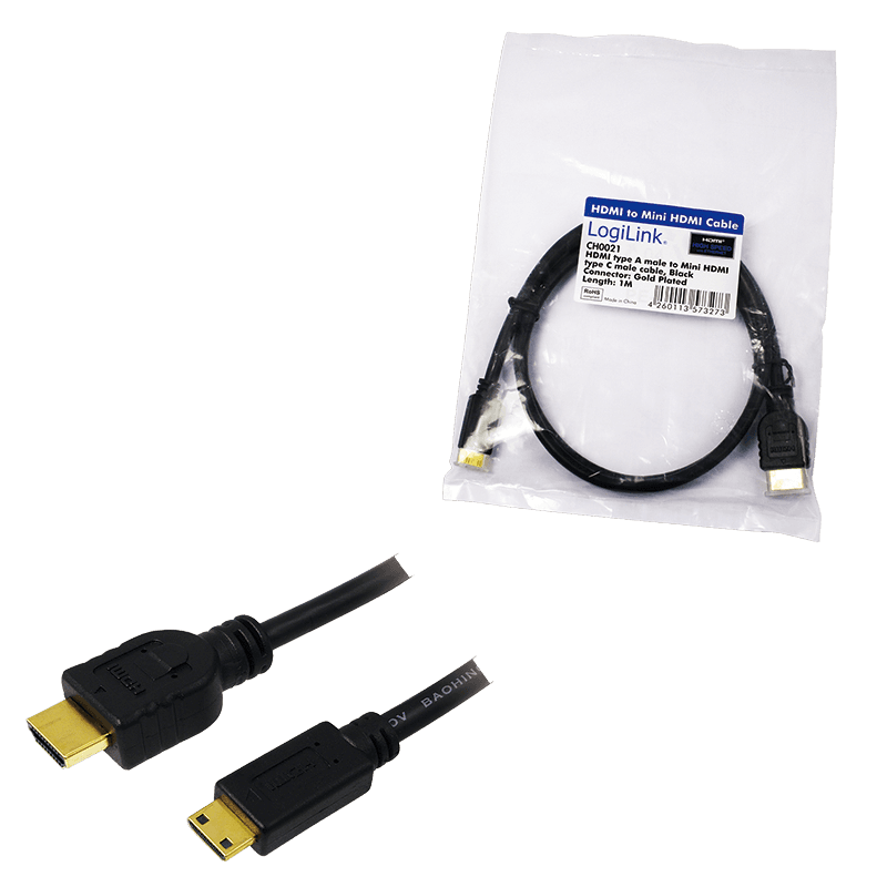 CABLU video LOGILINK, mini(C) HDMI (T) la HDMI (T) 1.4, 2m, conectori auriti, rezolutie maxima 4K (3840 x 2160) la 30 Hz, plastic, triplu ecranaj, negru, "CH0023" — miniatură