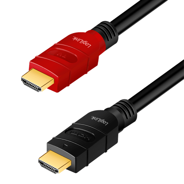 CABLU video LOGILINK, HDMI (T) la HDMI (T) 2.0, 10m, amplificare, conectori auriti, rezolutie maxima 4K (3840 x 2160) la 60 Hz, plastic, triplu ecranaj, negru-rosu, "CHV0100" — miniatură
