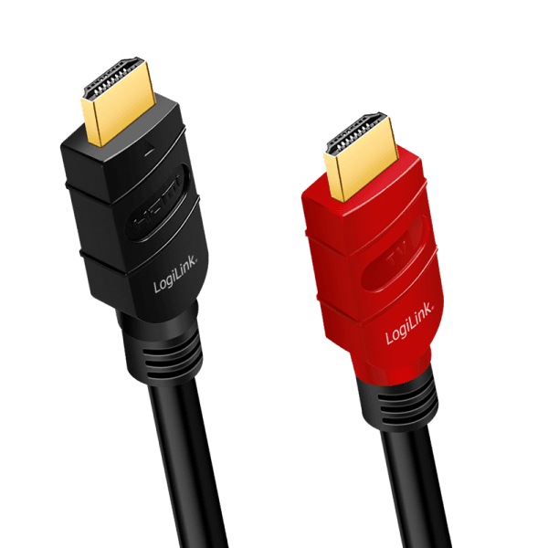 CABLU video LOGILINK, HDMI (T) la HDMI (T) 2.0, 15m, amplificare, conectori auriti, rezolutie maxima 4K (3840 x 2160) la 60 Hz, plastic, triplu ecranaj, negru-rosu, "CHV0101" — miniatură