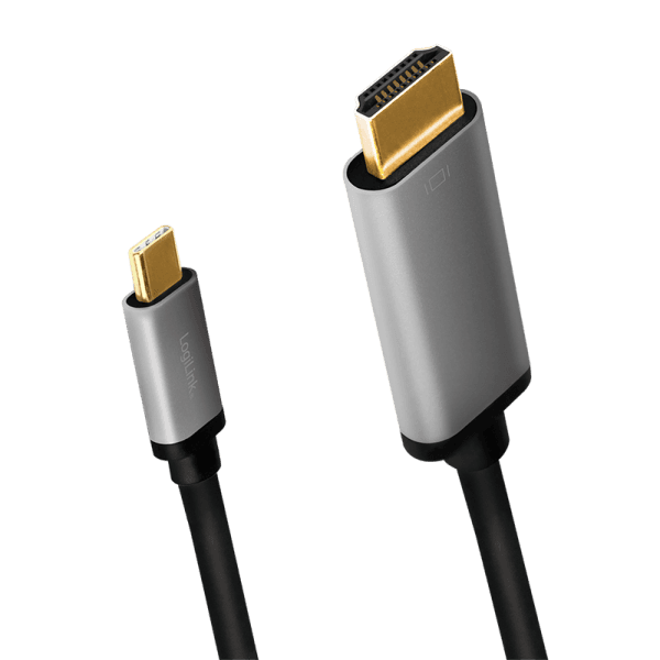 CABLU video LOGILINK, adaptor USB 3.1 Type-C (T) la HDMI (T), 1.8m, rezolutie maxima 4K UHD (3840 x 2160) la 60 Hz, conectori auriti, aluminiu, dublu ecranaj, negru-gri, "CUA0101"