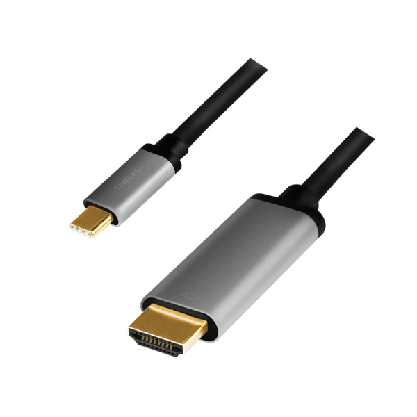 CABLU video LOGILINK, adaptor USB 3.1 Type-C (T) la HDMI (T), 1.8m, rezolutie maxima 4K UHD (3840 x 2160) la 60 Hz, conectori auriti, aluminiu, dublu ecranaj, negru-gri, "CUA0101" — miniatură