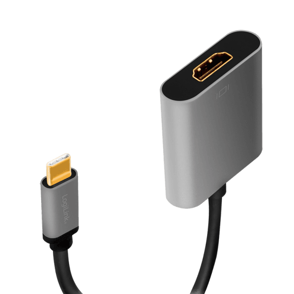 CABLU video LOGILINK, adaptor USB 3.1 Type-C (T) la HDMI (T), 1.8m, rezolutie maxima 4K UHD (3840 x 2160) la 60 Hz, conectori auriti, aluminiu, dublu ecranaj, negru-gri, "CUA0103"