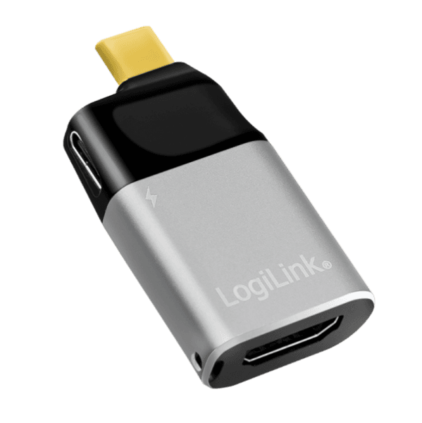 CABLU video LOGILINK, adaptor USB 3.1 Type-C (T) la HDMI (M) + USB-C (M), rezolutie maxima 4K UHD (3840 x 2160) la 60 Hz, conectori auriti, aluminiu, ecranaj, negru-gri, "CUA0203" — miniatură