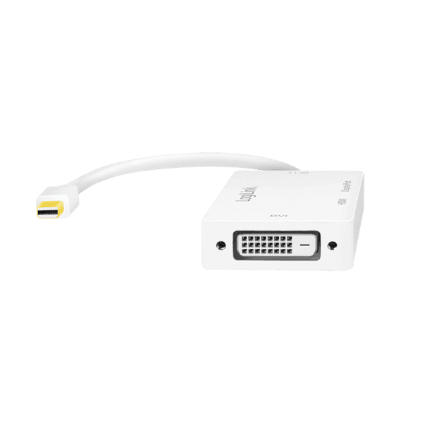 CABLU video LOGILINK, adaptor mini DisplayPort (T) 1.2 la HDMI (M) + DVI (M) + DisplayPort (M), 0.15m, rezolutie maxima 4K UHD (3840 x 2160) la 60 Hz, conectori auriti, plastic, triplu ecranaj, alb, "CV0045A" — miniatură