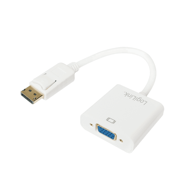 CABLU video LOGILINK, adaptor DisplayPort (T) 1.1 la VGA (M), 0.15m, conectori auriti, rezolutie maxima Full HD (1920 x 1200) la 60 Hz, plastic, dublu ecranaj, alb, "CV0059B"
