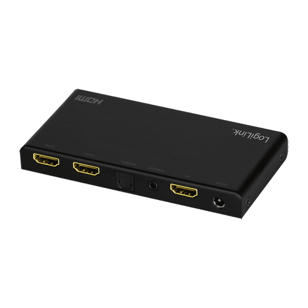 SPLITTER video LOGILINK, 1 x 2 port, Input: HDMI (M) x 1, Output: HDMI (M) 2.0 x 2, rezolutie maxima 4K UHD (3840 x 2160) la 60 Hz, HDCP 2.2, EDID, audio, negru, "HD0034" — miniatură