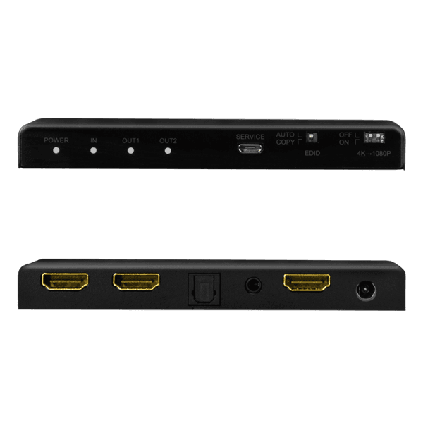 SPLITTER video LOGILINK, 1 x 2 port, Input: HDMI (M) x 1, Output: HDMI (M) 2.0 x 2, rezolutie maxima 4K UHD (3840 x 2160) la 60 Hz, HDCP 2.2, EDID, audio, negru, "HD0034" — miniatură