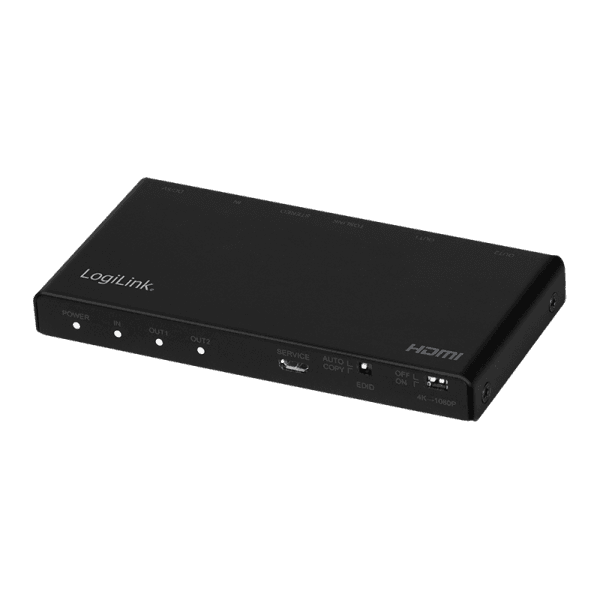 SPLITTER video LOGILINK, 1 x 2 port, Input: HDMI (M) x 1, Output: HDMI (M) 2.0 x 2, rezolutie maxima 4K UHD (3840 x 2160) la 60 Hz, HDCP 2.2, EDID, audio, negru, "HD0034"