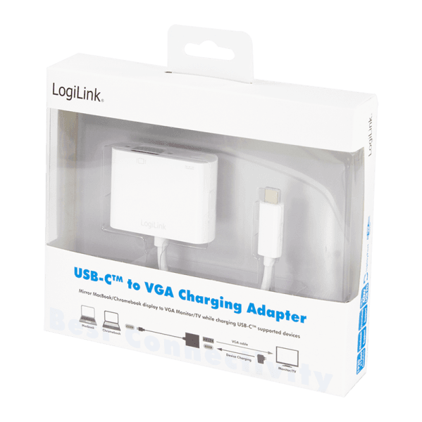 CABLU video LOGILINK, adaptor USB-C (T) la VGA (M) + USB-C (M), 0.14m, conectori nichelati, rezolutie maxima Full HD (1920 x 1200) la 60 Hz, plastic, dublu ecranat, alb, "UA0259" — miniatură