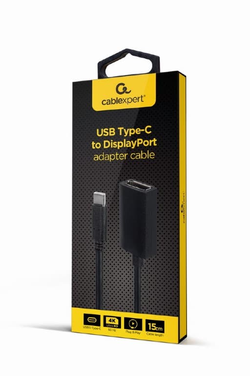 CABLU video GEMBIRD, adaptor USB 3.1 Type-C (T) la DisplayPort (M), 15cm, rezolutie maxima 4K UHD (3840 x 2160) la 60 Hz, negru, "A-CM-DPF-02" — miniatură