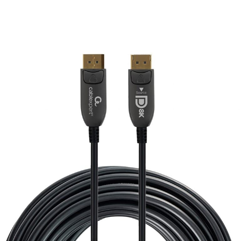 CABLU video GEMBIRD, DisplayPort (T) la DisplayPort (T), 20m, premium AOC (Active Optical Cable), conectori auriti, rezolutie maxima 8K (7680 x 4320) la 60 Hz, negru, "CC-DP8K-AOC-20M" — miniatură