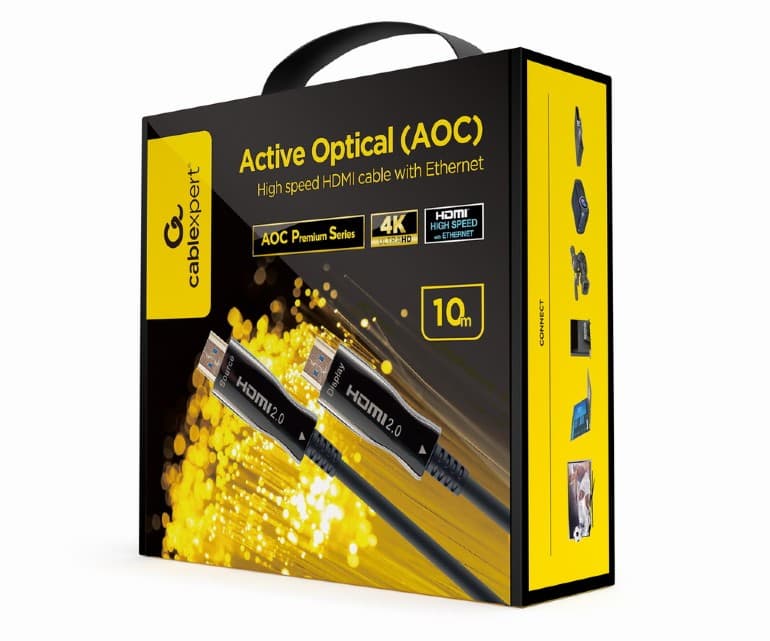 CABLU video GEMBIRD, HDMI (T) la HDMI (T), 10m, premium AOC (Active Optical Cable), conectori auriti, rezolutie maxima 4K (3840 x 2160) la 60 Hz, negru, "CCBP-HDMI-AOC-10M-02" — miniatură