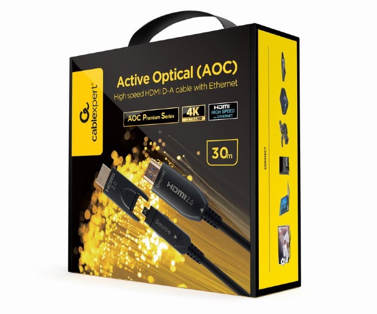 CABLU video GEMBIRD, HDMI (T) la HDMI (T), 30m, premium AOC (Active Optical Cable), conectori auriti, rezolutie maxima 8K (7680 x 4320) la 60 Hz, negru, "CC-HDMI8K-AOC-30M" — miniatură