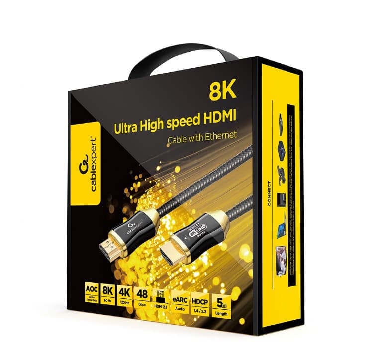CABLU video GEMBIRD, HDMI (T) la HDMI (T), 5m, premium AOC (Active Optical Cable), conectori auriti, rezolutie maxima 8K (7680 x 4320) la 60 Hz, negru, "CCBP-HDMI8K-AOC-5M" — miniatură