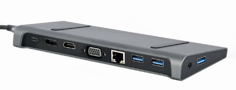 DOCKING Station Gembird universal, 9-in-1, conec PC USB-C,USB-Cx1, USB-A 3.1x3, porturi video HDMIx1,DisplayPortx1,VGAx1,PD 87W,RJ45,Audio,argintiu "A-CM-COMBO9-02"
