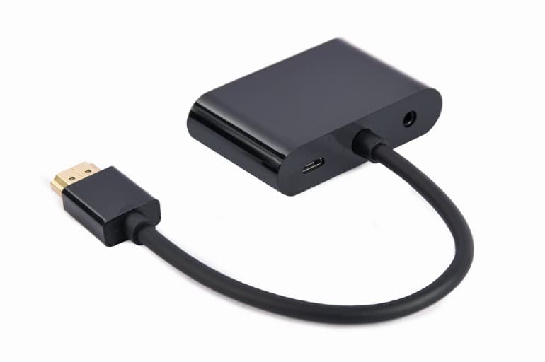 ADAPTOR video GEMBIRD, adaptor HDMI (T) la HDMI (M) + VGA (M), 15cm, rezolutie maxima HDMI 4K (3840 x 2160) la 30Hz, VGA Full HD (1920 x 1080) la 60Hz, USB power, negru, "A-HDMIM-HDMIFVGAF-01"