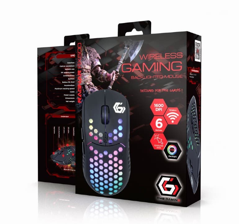 MOUSE GEMBIRD, gaming, wireless, USB, optic, 1600 dpi, butoane/scroll 6/1, iluminare, acum. Li-ION 400mAh, negru, "MUSG-RAGNAR-WRX500" — miniatură