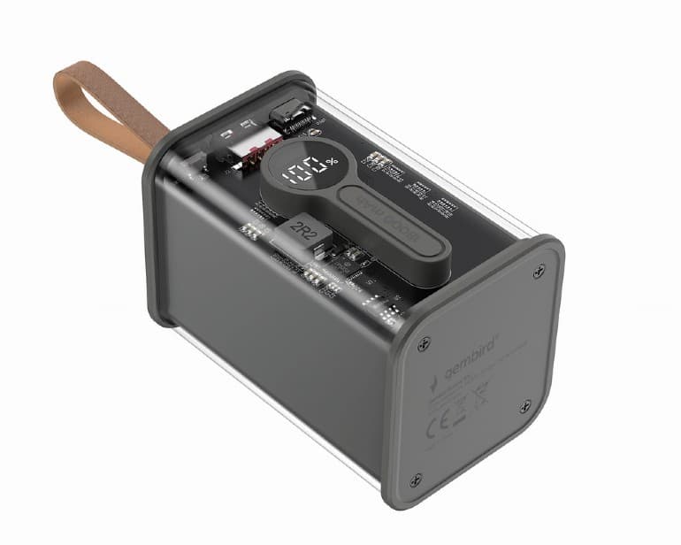 POWER BANK GEMBIRD 18000mAh, 20W, 1 x USB; 1 x USB Type-C, digital display pt. status baterie, max. 3A, transparent, negru, "PB18-TQC3-01" — miniatură