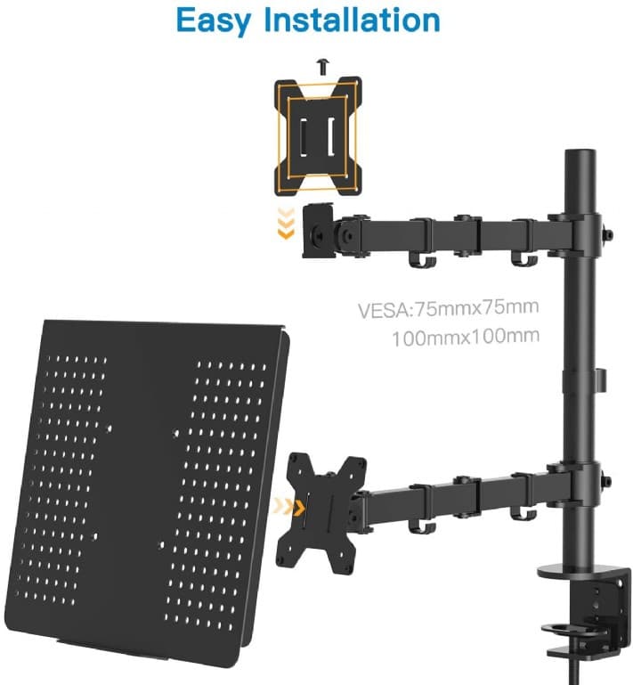 SUPORT de birou Gembird, pt 1 TV/monitor plat + 1 notebook 15.6", diag. max 32 inch, rotatie, inclinare, pivotare, orizontal, vertical, max 2x9 kg, "MA-DA-03" — miniatură