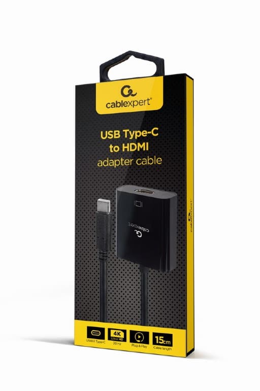 ADAPTOR video GEMBIRD, adaptor USB-C Type-C (T) la HDMI (M), 15cm, rezolutie maxima 4K (3840 x 2160) la 30Hz, negru, "A-CM-HDMIF-03" — miniatură