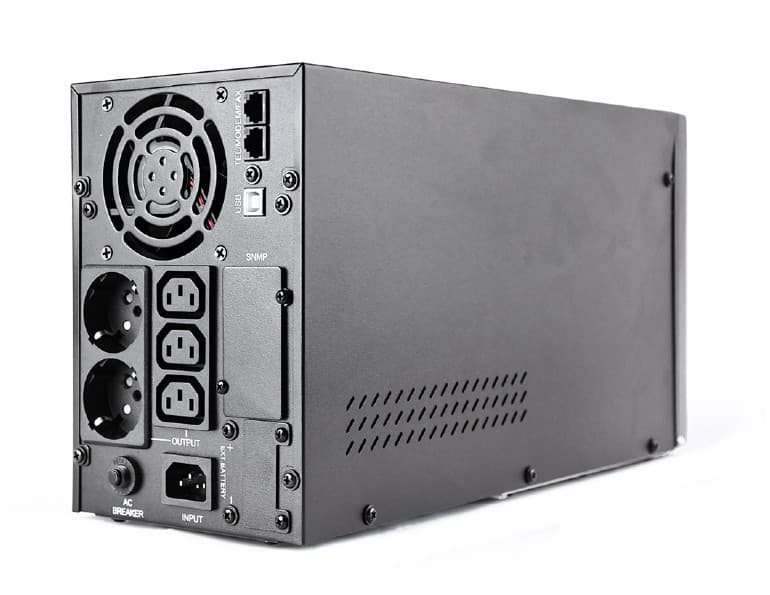UPS GEMBIRD Line Interactive cu Sinusoida Pura, tower, 2000VA/ 1600W, AVR, 3 x socket IEC + 2 x Schuko, display LCD, 3 x baterie 12V/9Ah, con. USB/RJ45, "EG-UPS-PS2000-02" — miniatură