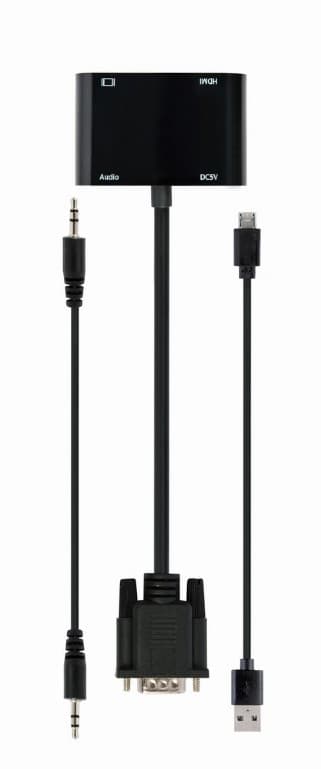 ADAPTOR video GEMBIRD, adaptor VGA (T) la HDMI (M) + VGA (M), 15cm, rezolutie maxima Full HD (1980 x 1060) la 60Hz, USB power, negru, "A-VGA-HDMI-02" — miniatură